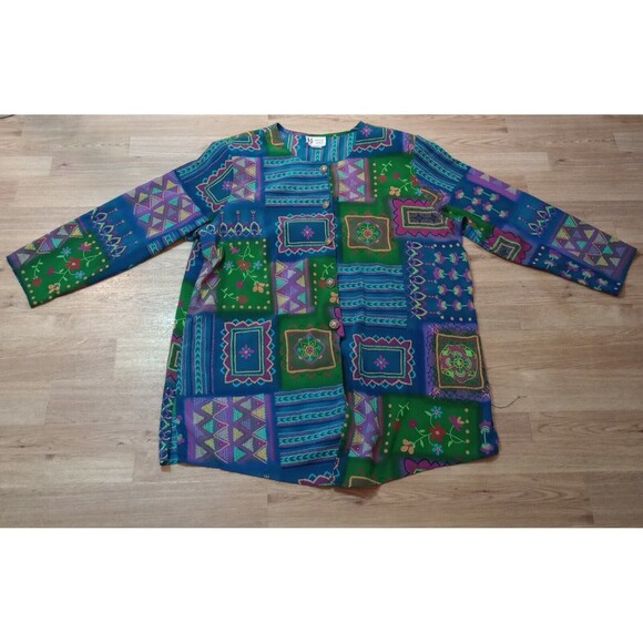 VINTAGE Maggie Sweet Blouse Top Womens 2X Button Up Floral Tapestry Long Sleeve - Picture 1 of 12